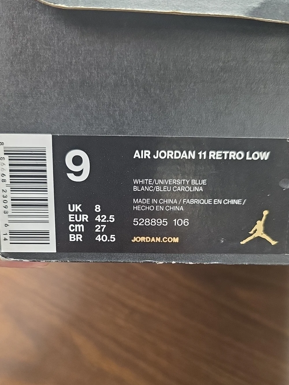 Jordan 11 Retro Low UNC White/University Blue 528895-106 Men's 9 OG All